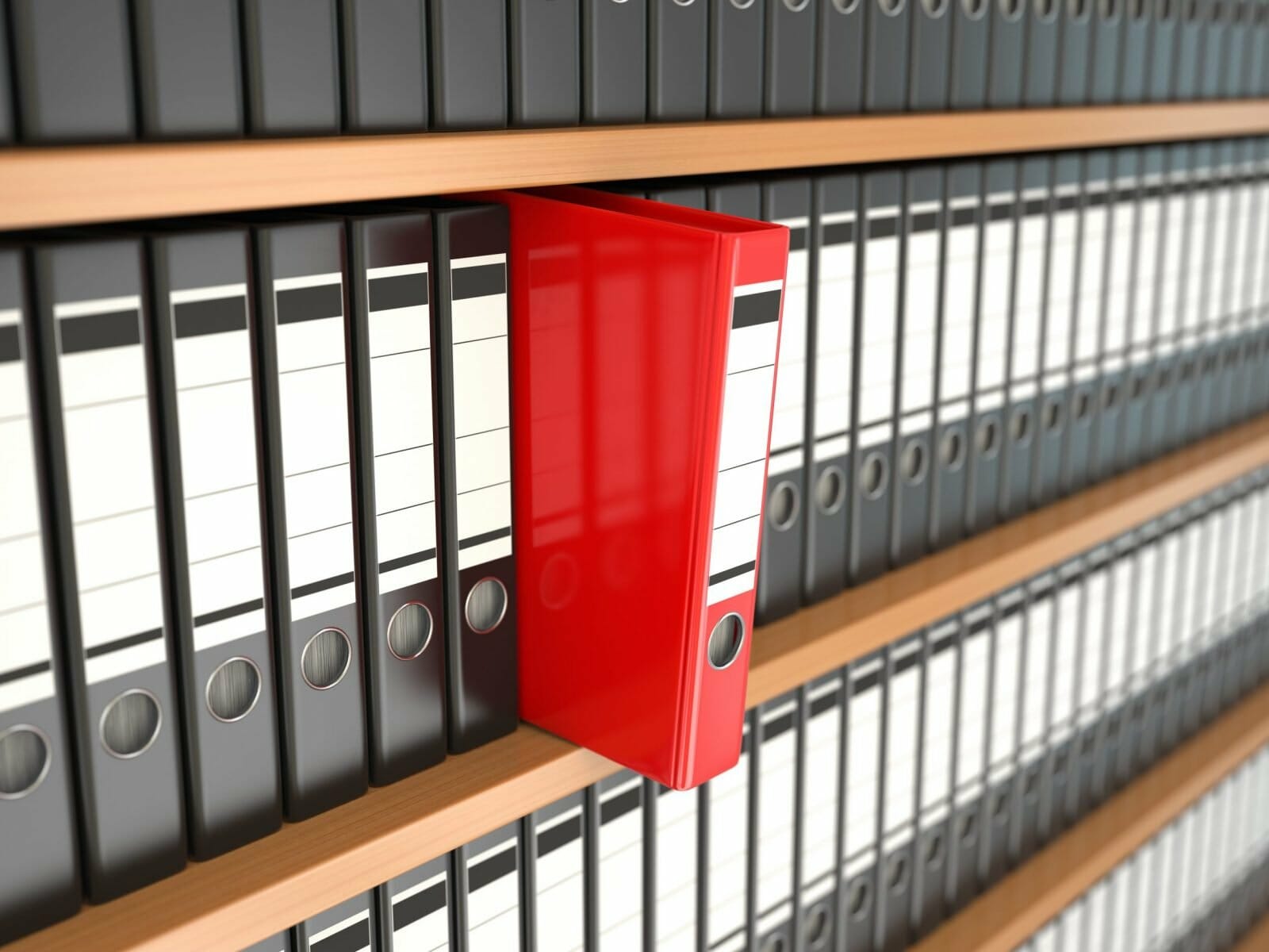 Office file binders on shelf. Archive. Global Document Services, LLC